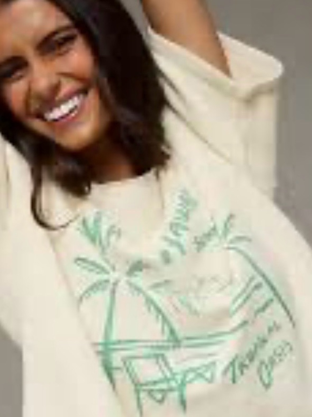Cream Graphic Palm-Print Women’s off the shoulder sweater size xxl